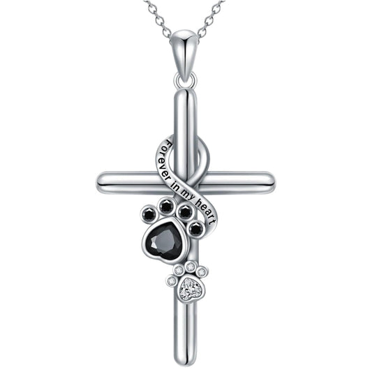 LYORA – Pfoten- & Kreuz-Halskette aus silber